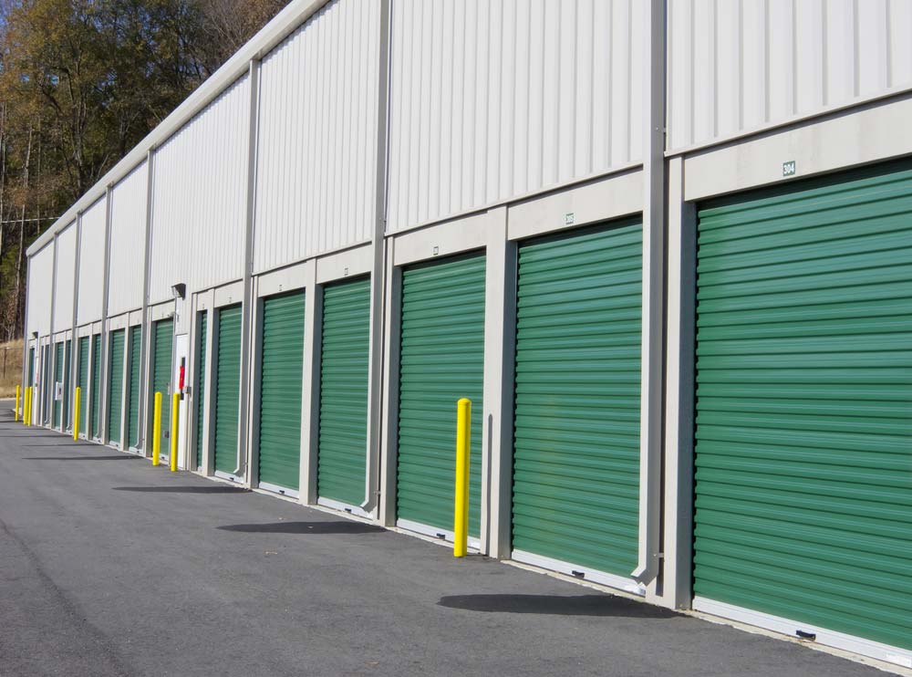 Outdoor Green Door Self-storage Units